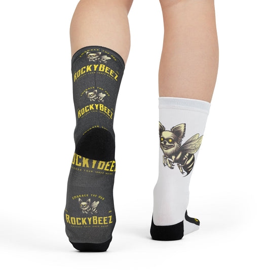 RockyBeez Fun Graphic Crew Socks - Embrace the Buzz!